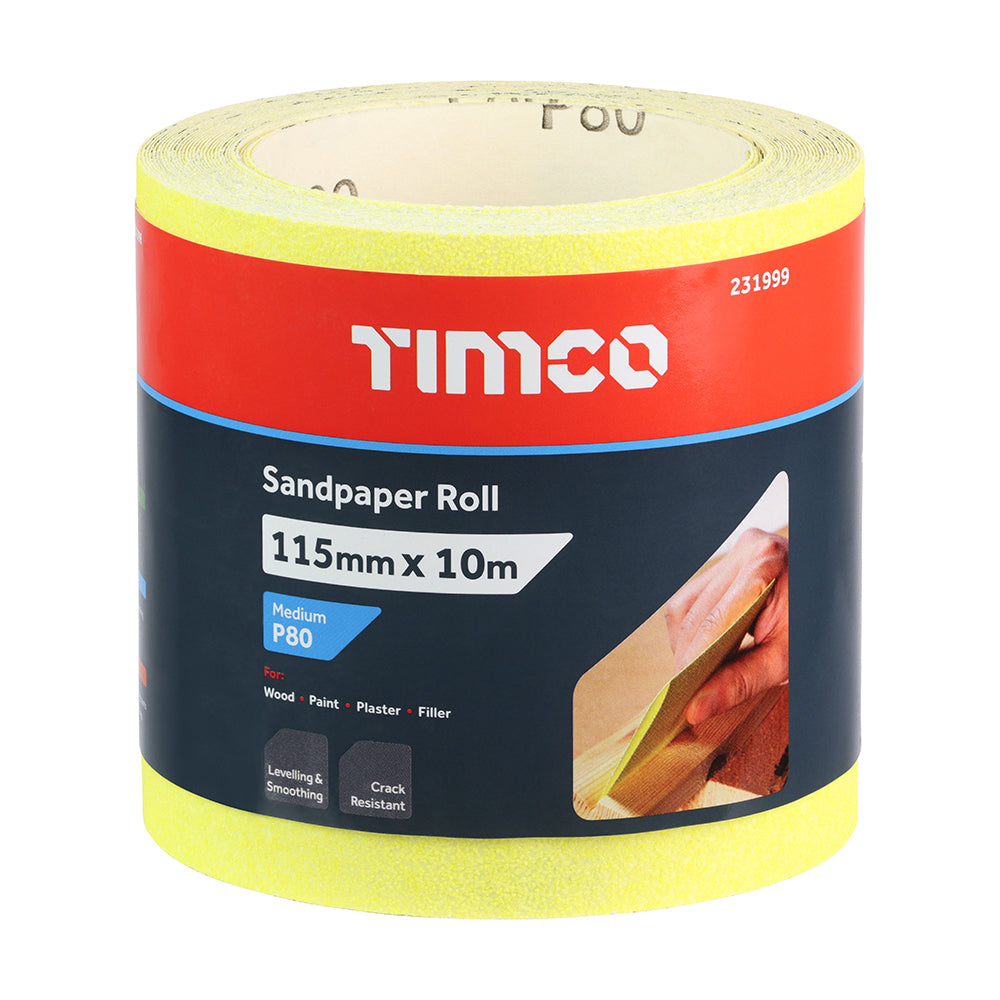 Sandpaper Roll - 80 Grit - Yellow 115mm x 10m