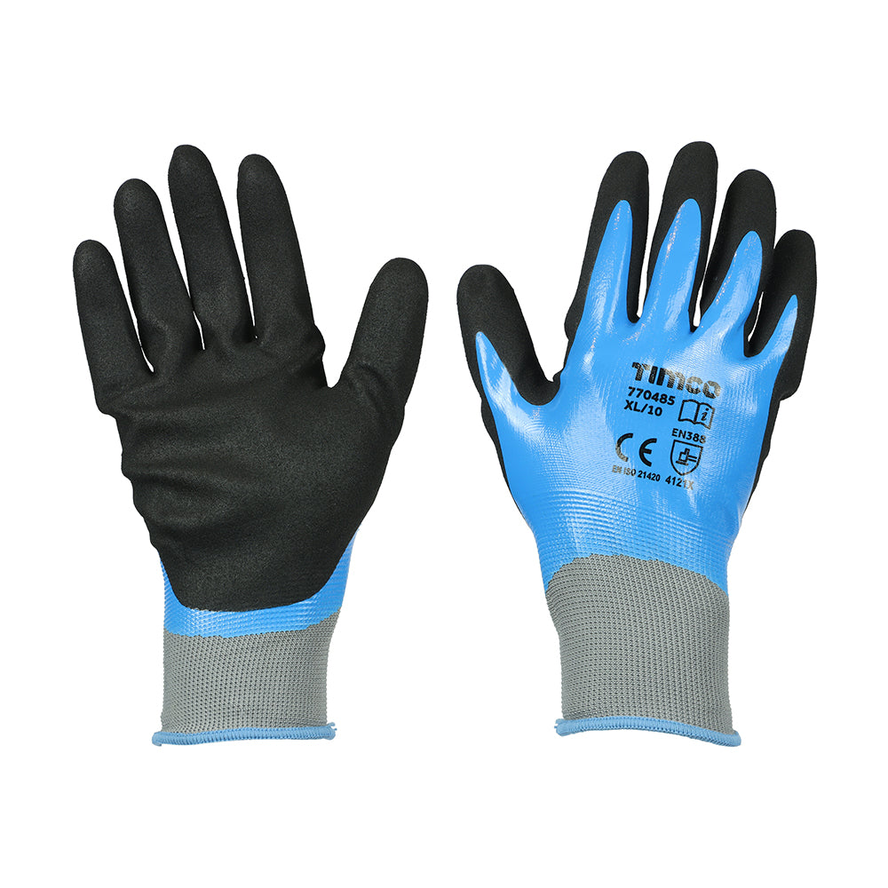 X Large. Waterproof Grip Gloves - Sandy Nitrile Foam Coated Polyester