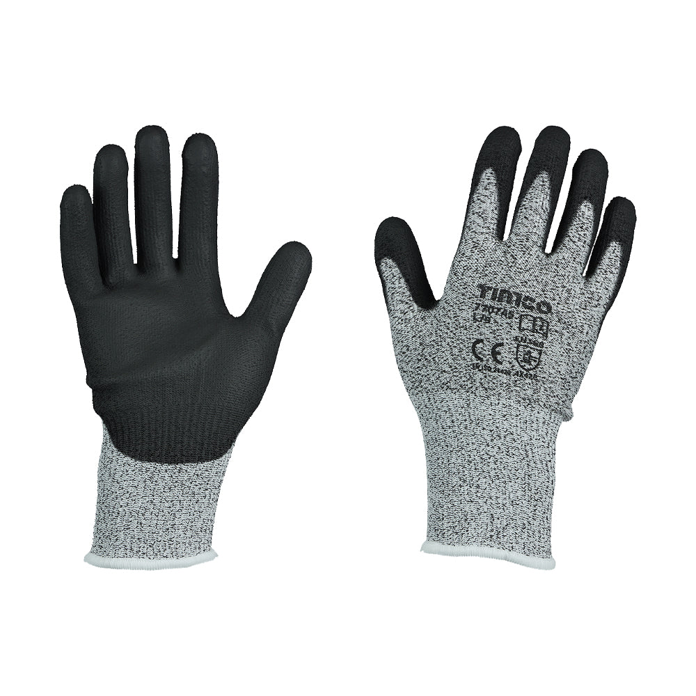 Large. High Cut Gloves - PU Coated HPPE Fibre with Glass Fibre
