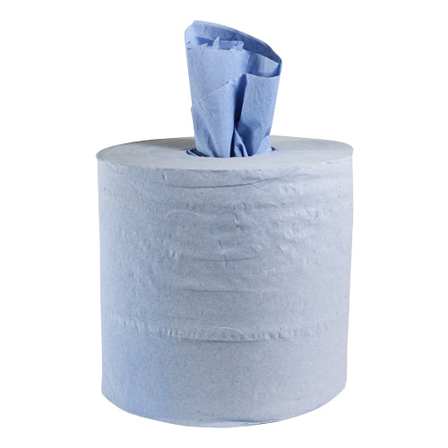 6 x Blue Paper Rolls - 2 Ply Embossed Centre Feed - Hand Towel Tissue Rolls