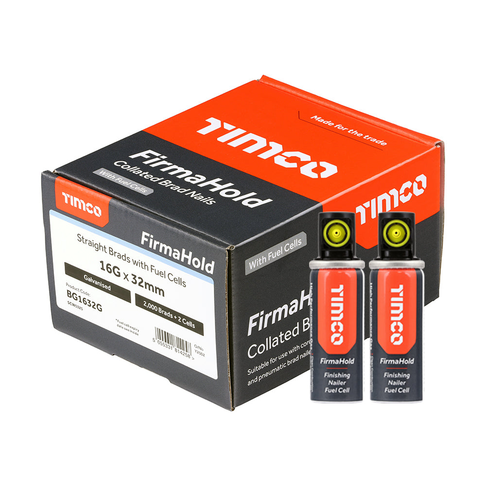 16g x 32/2BFC FirmaHold Collated Brad Nails & Fuel Cells - 16 Gauge - Straight - Galvanised