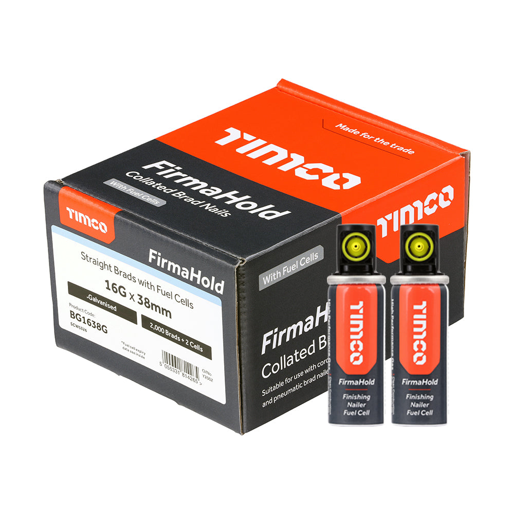 16g x 38/2BFC FirmaHold Collated Brad Nails & Fuel Cells - 16 Gauge - Straight - Galvanised