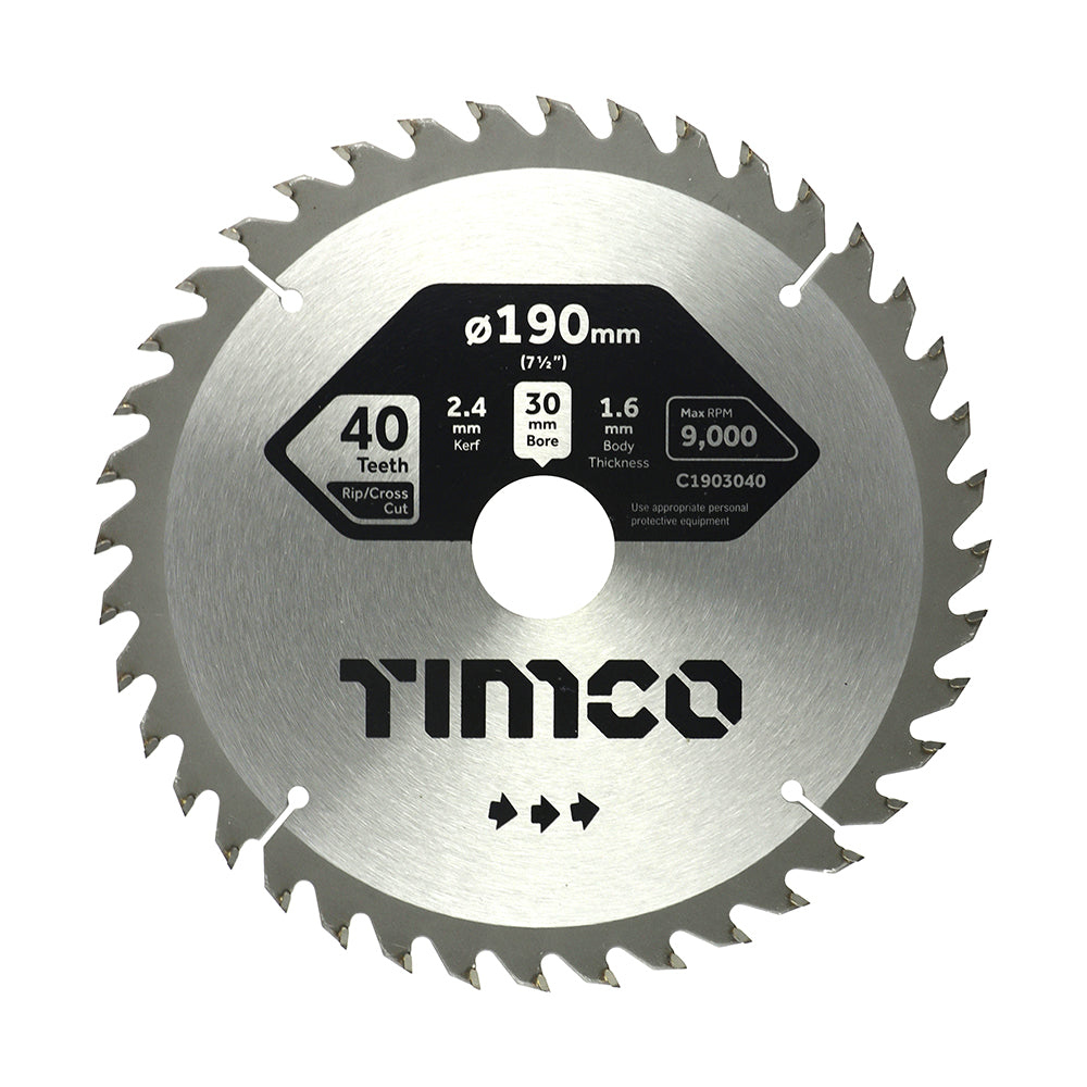 190 x 30 x 40T Circular Saw Blade - General Purpose - Coarse/Medium