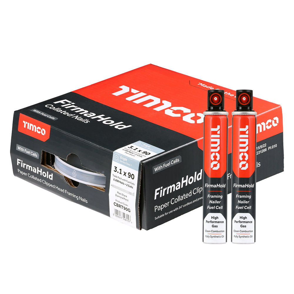 3.1 x 90/2CFC FirmaHold Collated Clipped Head Nails & Fuel Cells - Trade Pack - Plain Shank - FirmaGalv