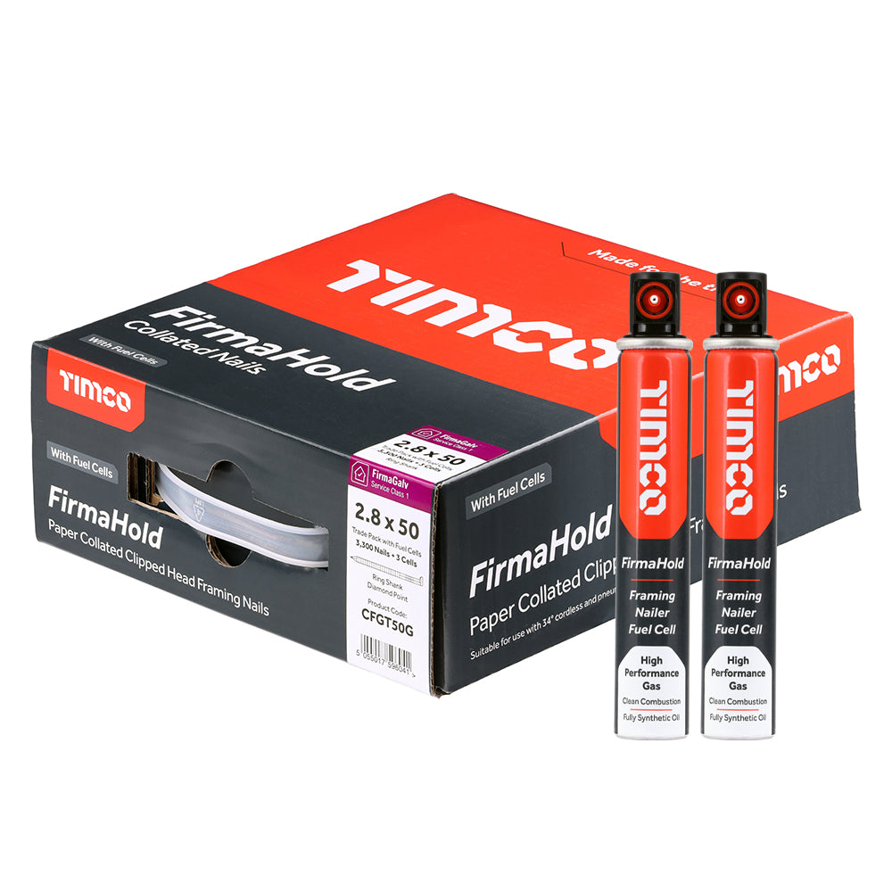 2.8 x 50/3CFC FirmaHold Collated Clipped Head Nails & Fuel Cells - Trade Pack - Ring Shank - FirmaGalv