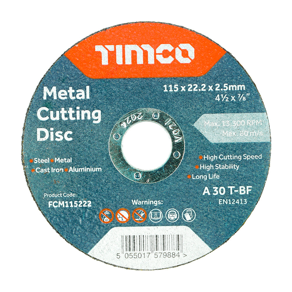 115 x 22.2 x 2.5 Bonded Abrasive Disc - For Cutting  (50)