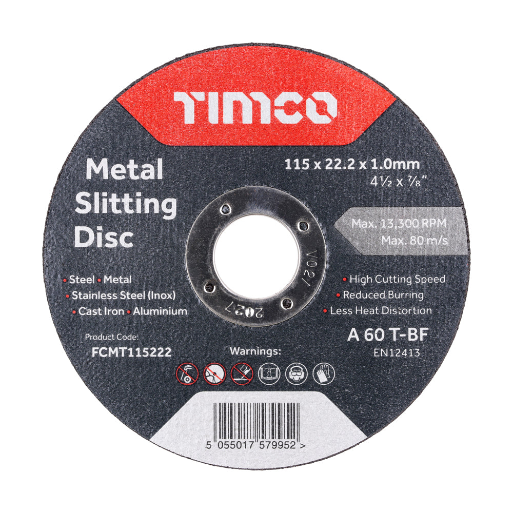 115 x 22.2 x 1.0 Bonded Abrasive Disc - For Cutting  - Box 25