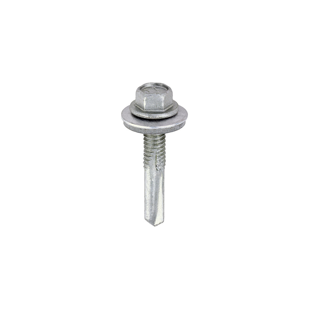 5.5 X 32 Metal Construction Heavy Section Screws - Hex - EPDM Washer - Self-Drilling - Exterior - Silver Organic  (100)